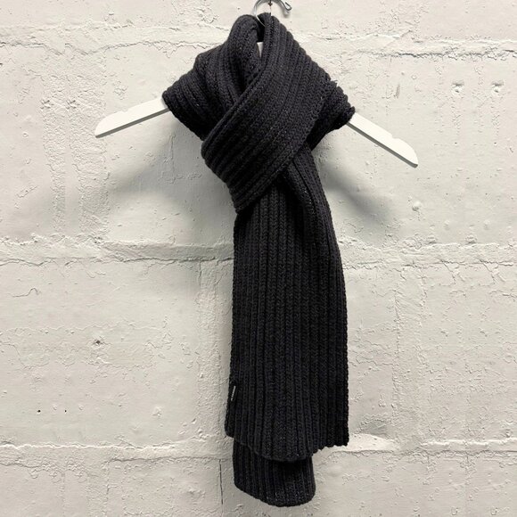 JIL SANDER Black Silver Wool Blend Cable Knit Scarf - Picture 1 of 3